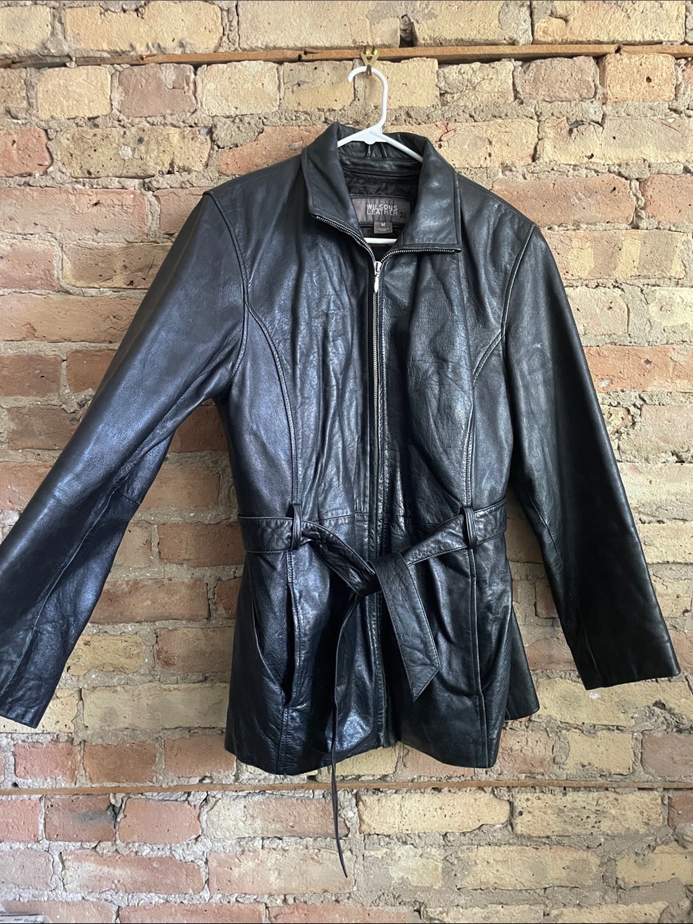 Vintage Wilsons Leather Black Belted Leather Jacket Thinsulate Removable Lining